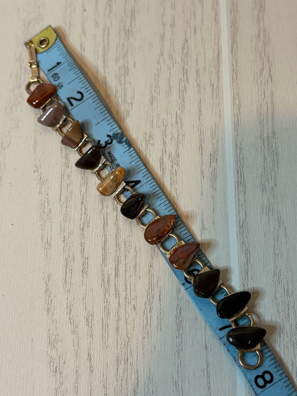 Vintage Multi Gemstone Link Bracelet Gold Tone  Boho